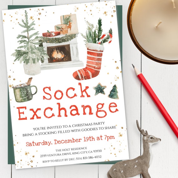 Sock Exchange Christmas Party Invitation Template Editable Etsy