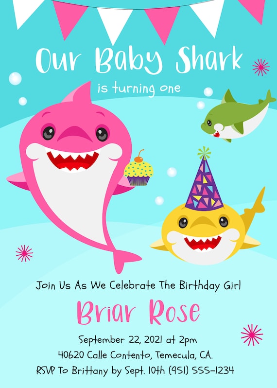 Baby Shark Invitation Template Editable Shark Birthday Invite