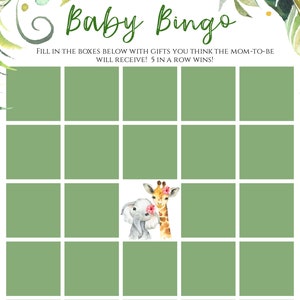 Baby Bingo Present Game Template, Elephant + Giraffe Shower Game ...