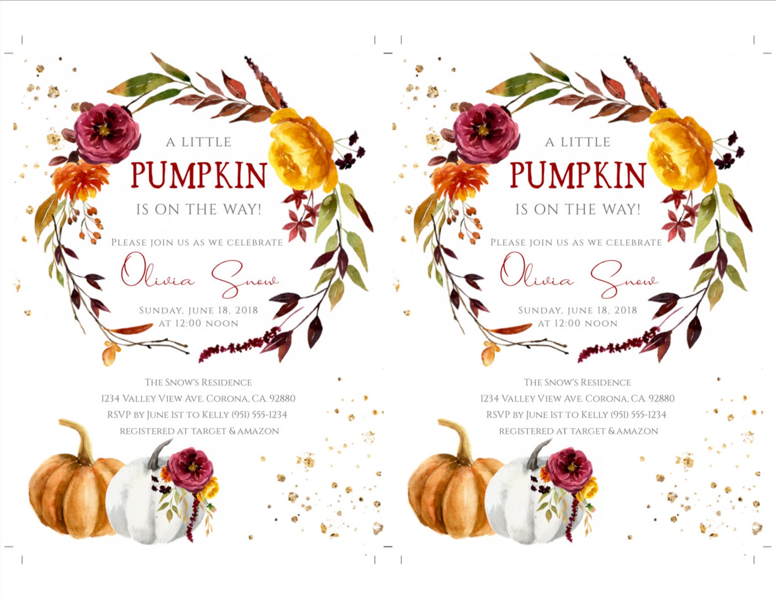 Pumpkin Baby Shower Invitation Template Set Printable Baby - Etsy