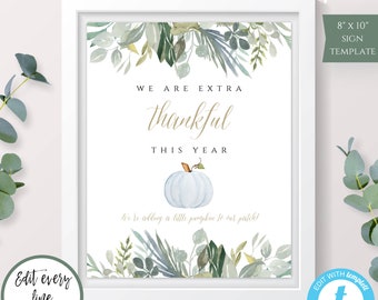 Blue Pumpkin Pregnancy Announcement Sign Template We're Adding a Little Pumpkin to our Patch Birth Announcement Extra Thankful This Year BPS