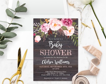 Rustic Floral Baby Shower Invitation Template, Rustic Baby Shower Invite, Printable Invitation, Editable Invitation, Instant Download BSRF3