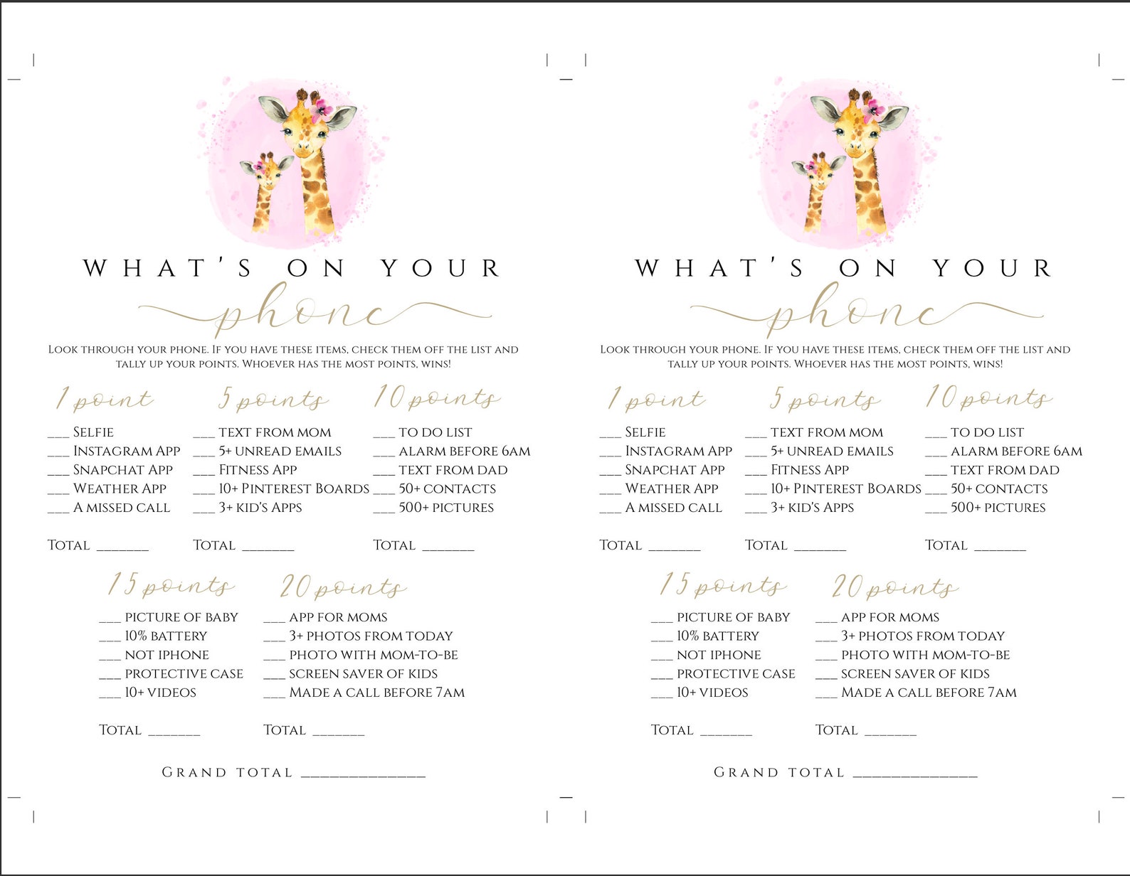 Pink Giraffe Baby Shower Game Bundle Template Set Giraffe - Etsy