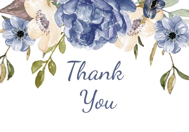 Blue Floral Thank You Card Template, DIY Printable Thank You Card for ...