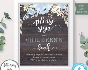 Rustic Floral Shower Guestbook Sign, Please Sign Our Children's Book, Please Sign Our Baby Book, Guestbook Alternative Sign Template, BSRF2