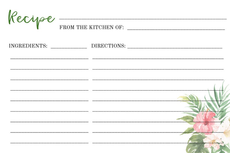 Hawaiian Recipe Card Template Funeral Printable Keepsake - Etsy