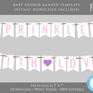 Baby Sprinkle Banner Template, Sprinkled With Love Decor Sign, Pink + Gold Girl Sprinkle, Custom Banner, Make Your Own Banner, BSD3