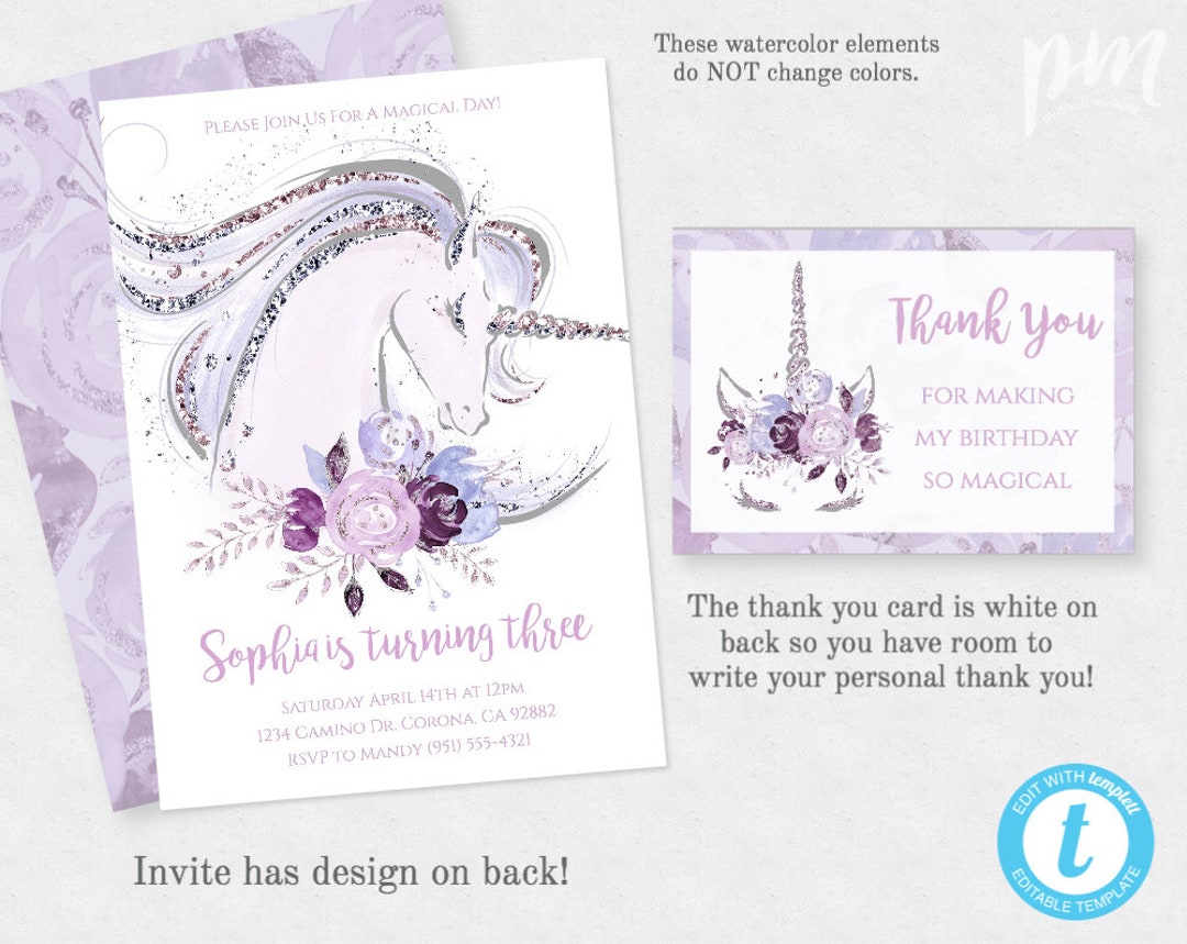 Unicorn Birthday Invitation Template Editable Instant - Etsy