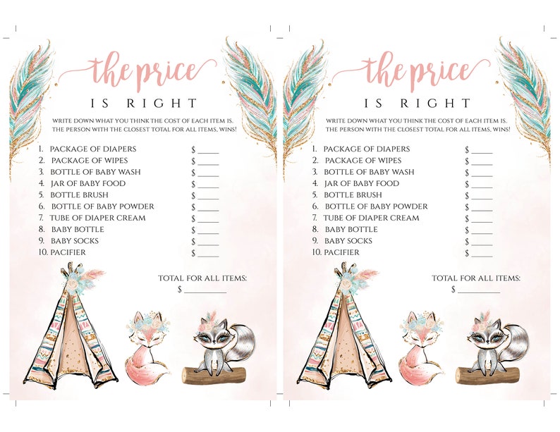 The Price is Right Game Template for Girl Shower Pink Gold - Etsy