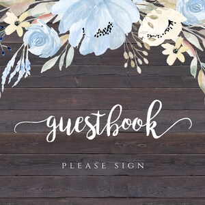 Rustic Floral Guestbook Sign Template for Boy, Blue Guestbook Sign ...