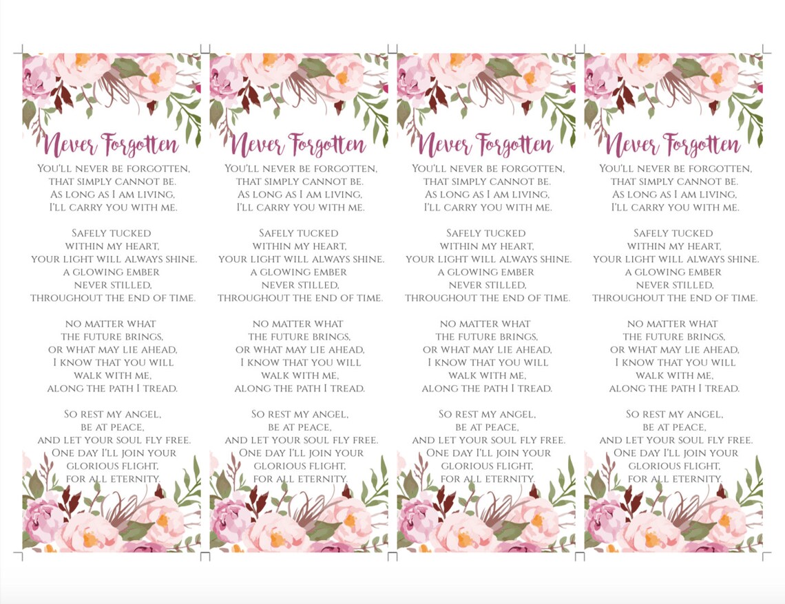 Funeral Favors Celebration of Life Favors Memorial Bookmark - Etsy