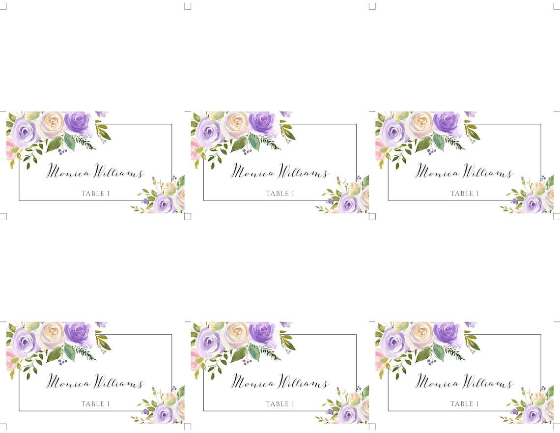 Lilac Folding Place Card Template Printable Lavender Place Etsy