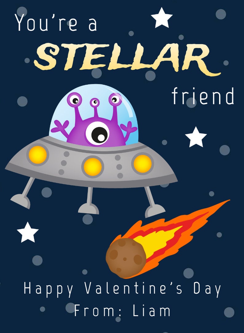 Space Valentine Card Template Outer Space Valentines Cards | Etsy