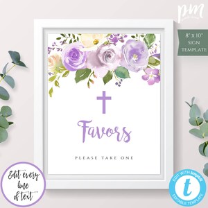 Purple Floral Favors Sign Template, Please Take One, Printable Favors Table Sign Shower Table Sign, Wedding Favor Sign Baptism Favor Sign PB