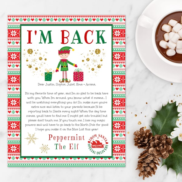 Elf Arrival Letter Template, Editable I'm Back Christmas Letter, Printable Christmas Elf Welcome Back Letter, Christmas Tradition for Kids