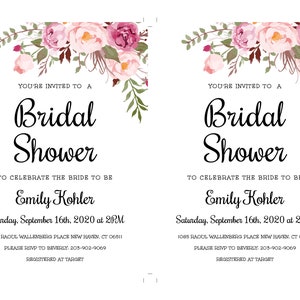 Bridal Shower Invitation Template, Pink Floral Boho Bridal Shower Invite, DIY Printable Invite, Editable Invitation, Instant Download, WSBH image 4