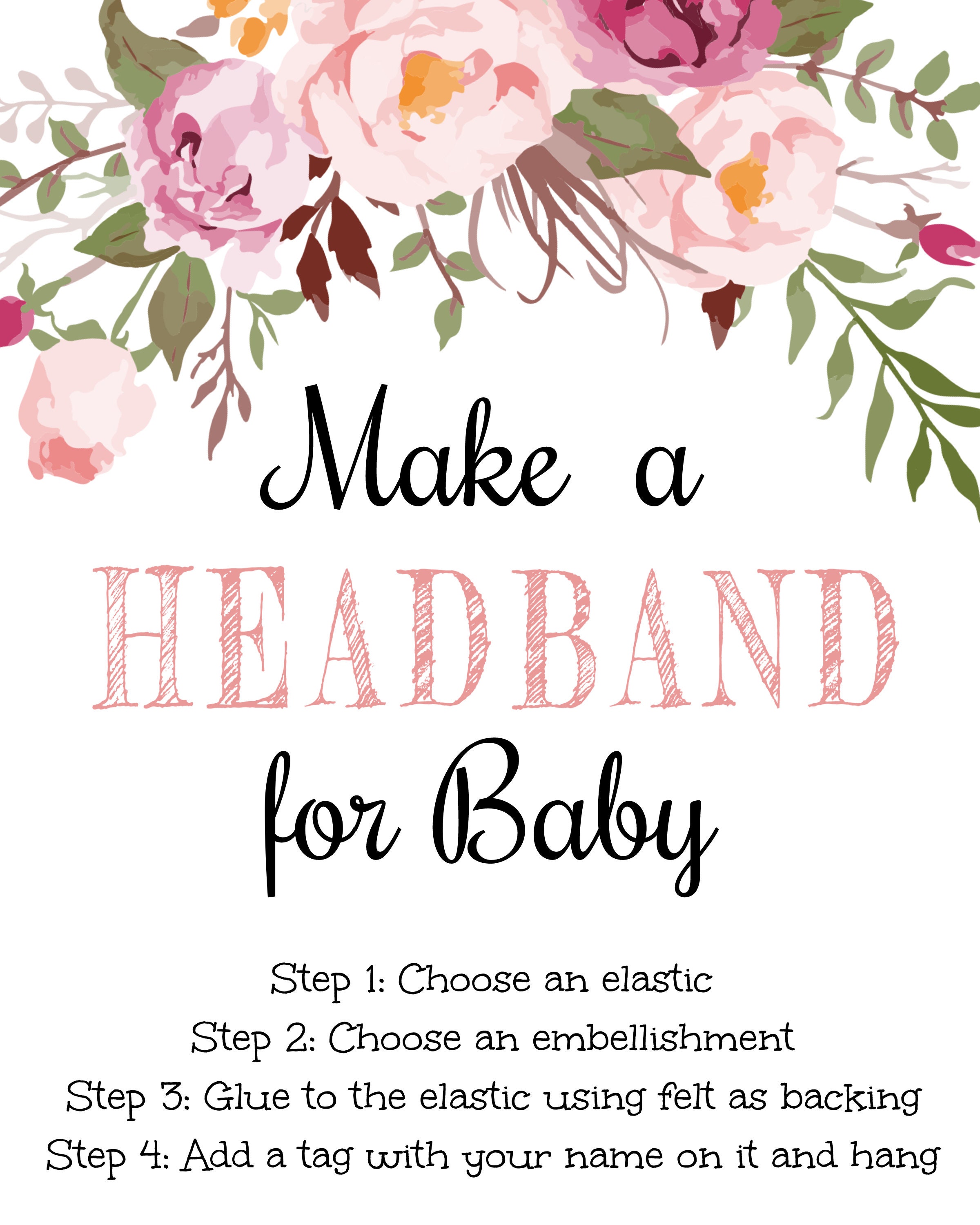 Floral Headband Station Sign Template Editable Bohemian Baby - Etsy