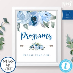 Dusty Blue Funeral Program Sign Template, Instant Download Funeral Sign, Editable Template, Celebration of Life Funeral Printable, DBFF