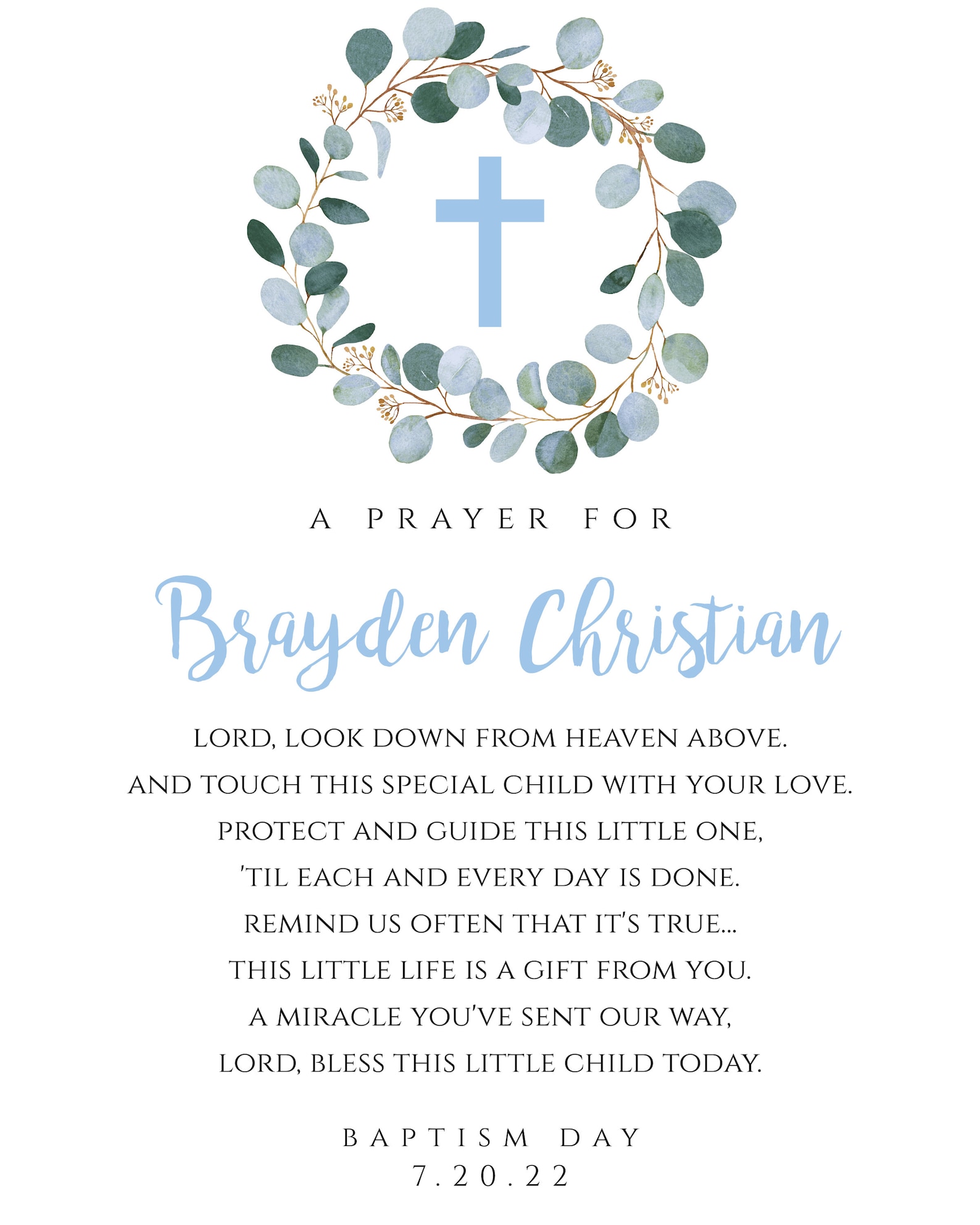 Blue Personalized Baby Baptism Prayer Sign Template for Boy | Etsy