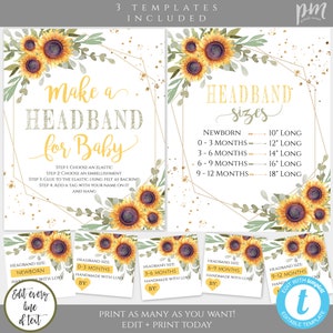 Sunflower Bow Making Kit Template Set Baby Shower Headband Making Kit Baby Headband Station DIY Headband Baby Shower Sign Headband Station