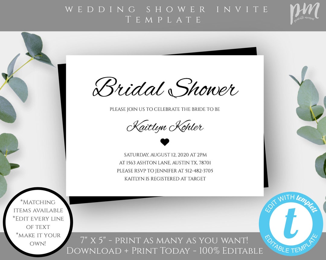 Bridal Shower Invitation, Printable Bridal Shower Template, Editable ...