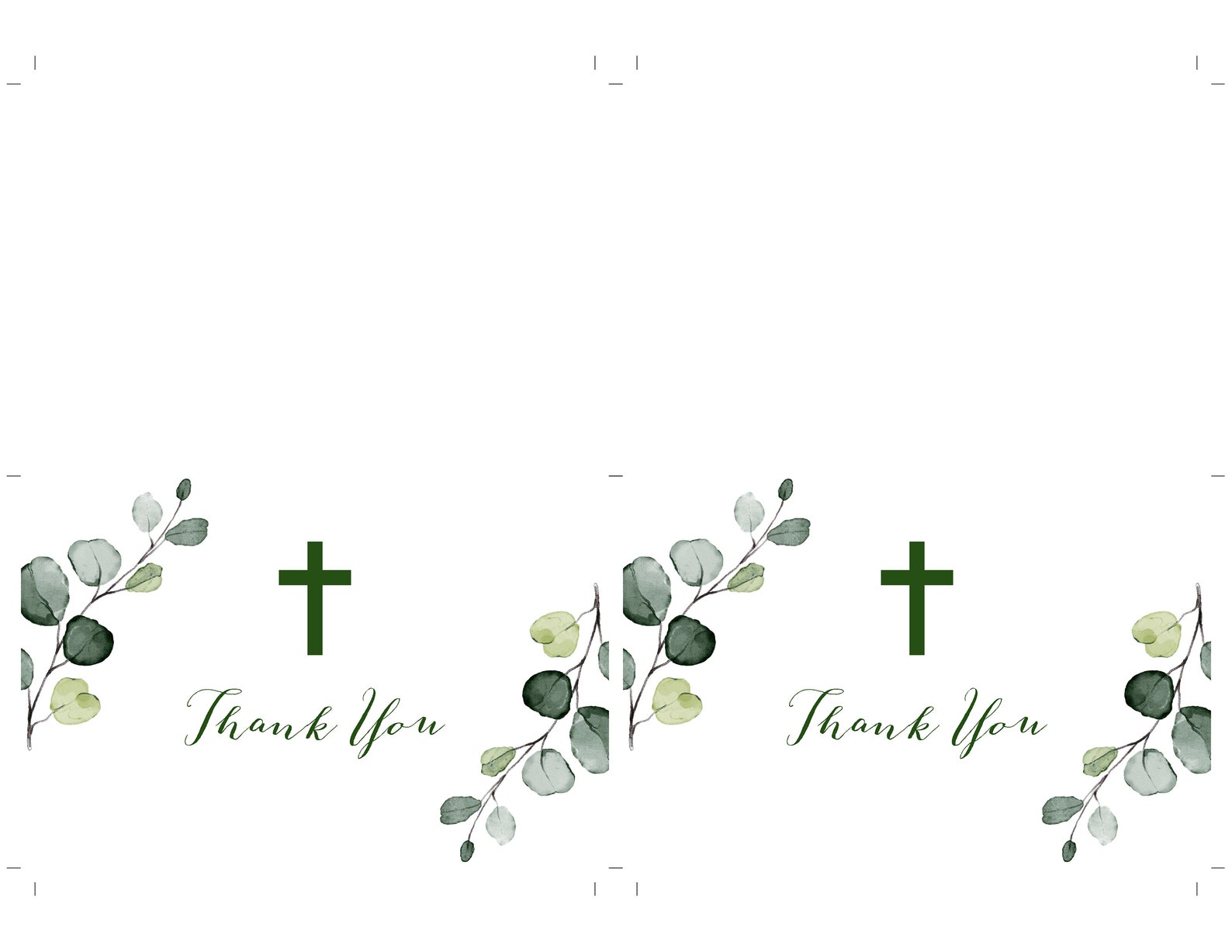 Greenery Thank You Card Template Baptism Thank You Card DIY Etsy