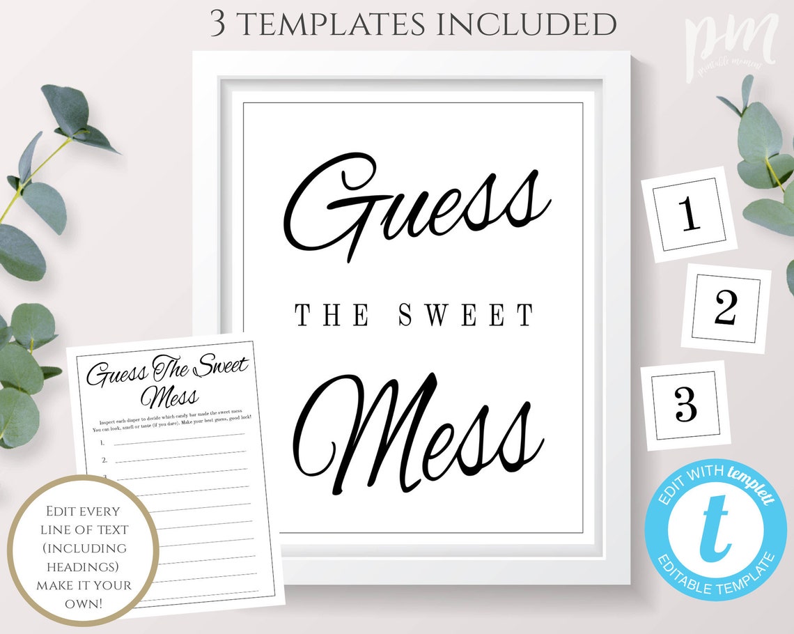 Guess the Sweet Mess Baby Shower Game Template Printable Baby - Etsy