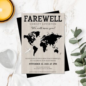 Going Away Party Invitations with Map, Farewell Party, Retirement Invitation, Goodbye Party, Moving Away, Bon Voyage, Au Pair Going Away