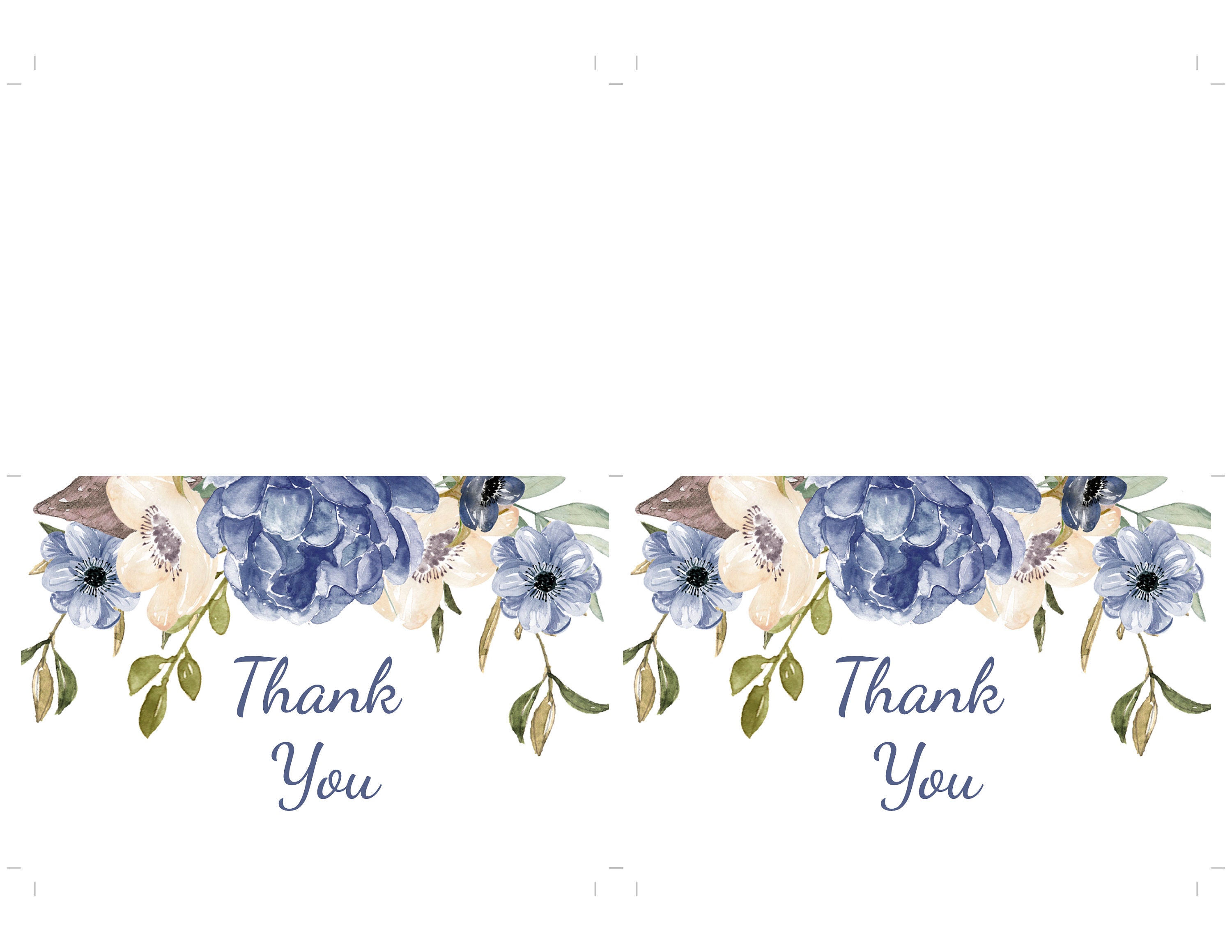Blue Floral Thank You Card Template, DIY Printable Thank You Card for ...