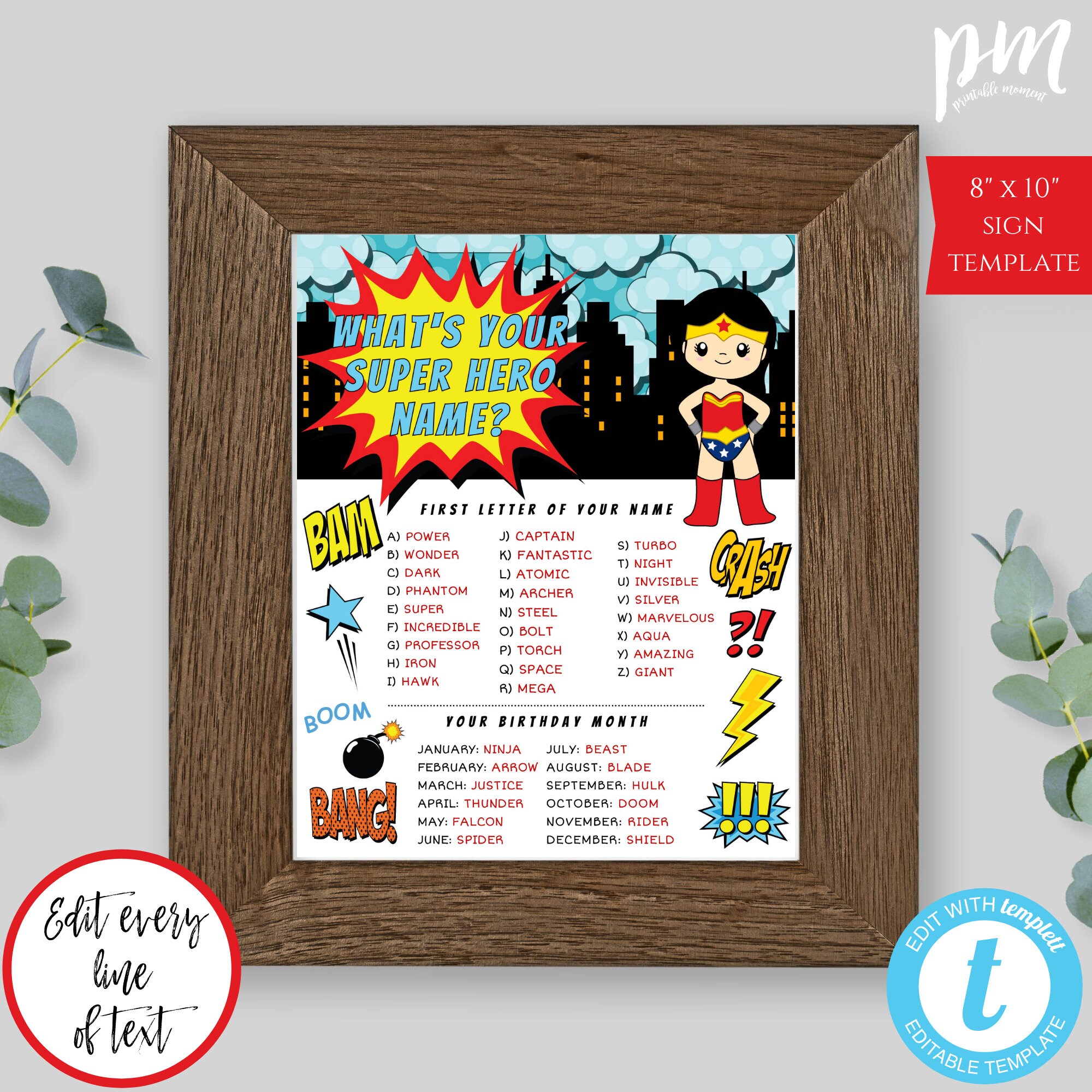 Superhero Party Sign Whats Your Superhero Name Sign 