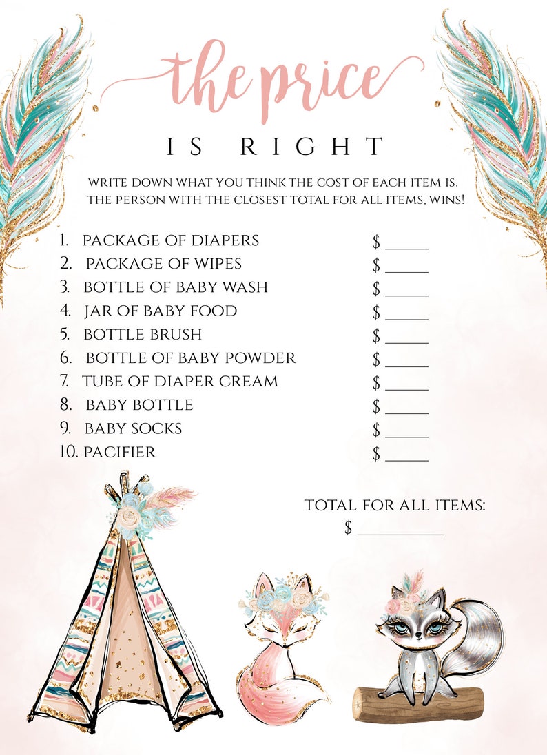 The Price is Right Game Template for Girl Shower Pink Gold - Etsy
