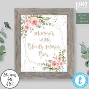 Blush Floral Drink List Sign Template, Gold Geometric Baby Shower Decor, DIY Editable, Download, Print, Templett, Instant Download, BSBG
