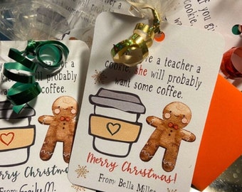 If You Give A Teacher A Cookie Gift Tag Template for Christmas, Appreciation Coffee Favor Tag Latte Thank You, Personalized Teacher Gift