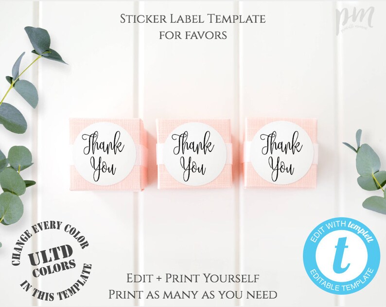 Thank You Sticker Label Template Bridal Shower Favor Ideas Etsy