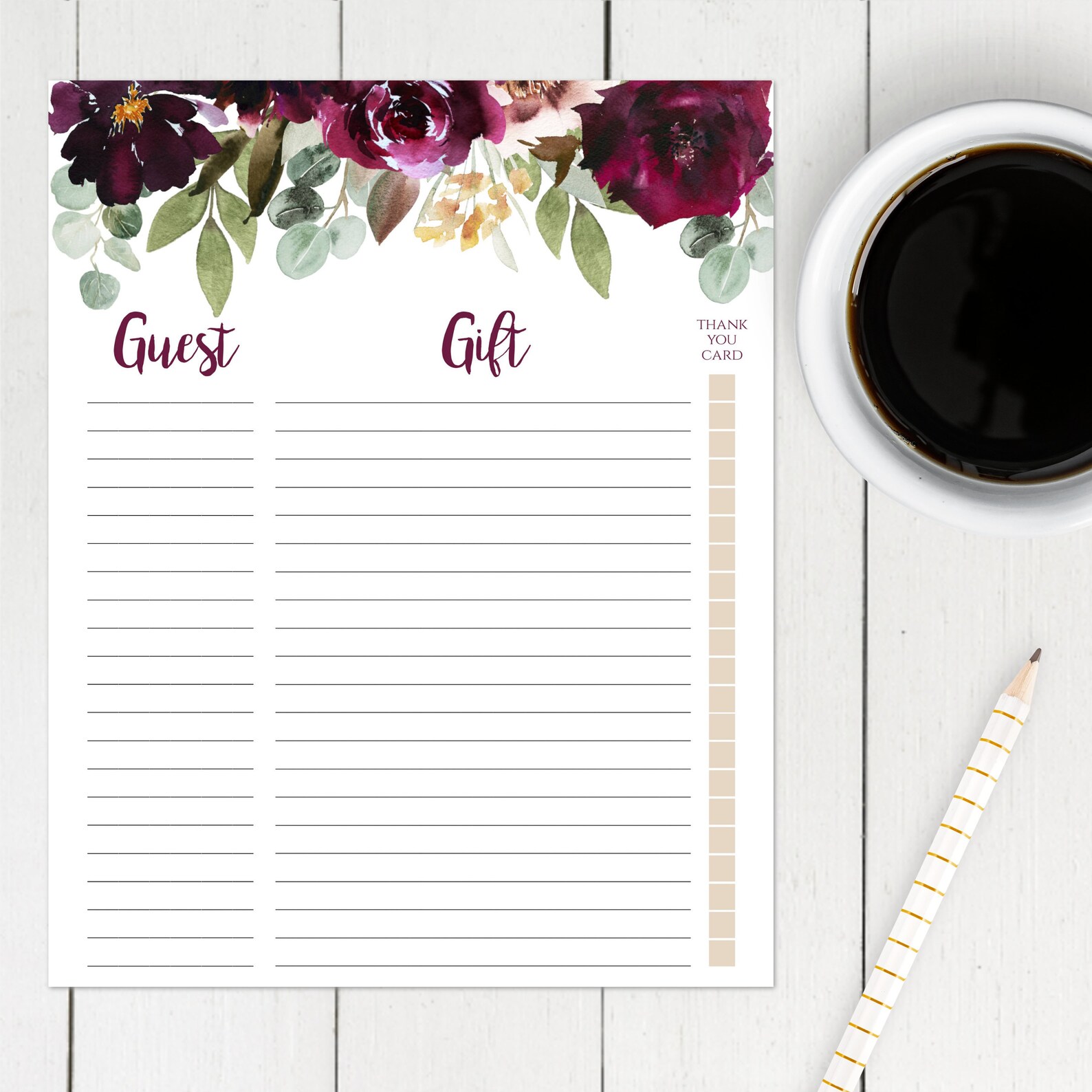 Purple Floral Gift Tracker List Sign Template Baby Shower | Etsy