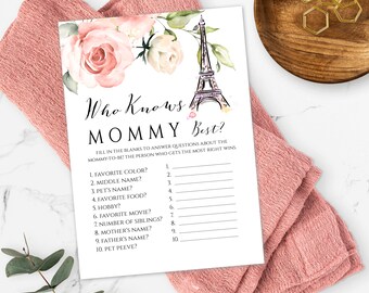 Paris Baby Shower Game, Who Knows Mommy Best (Printable)