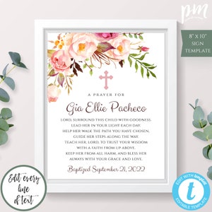 Baptism Prayer Sign Template, Personalized Prayer Sign for Girl, Editable Baptism Gift Girl, Unique Baptism Sign, Custom Sign, Prayer Card