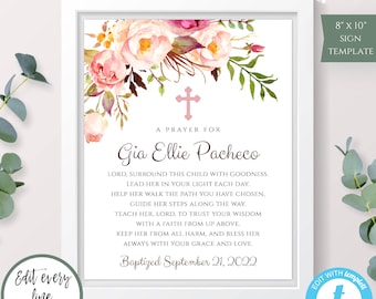 Baptism Prayer Sign Template, Personalized Prayer Sign for Girl, Editable Baptism Gift Girl, Unique Baptism Sign, Custom Sign, Prayer Card