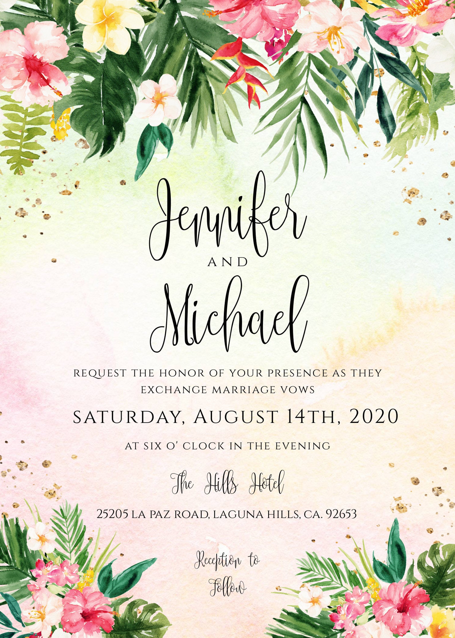 Tropical Wedding Invitation Template Set, Island Wedding Invitation