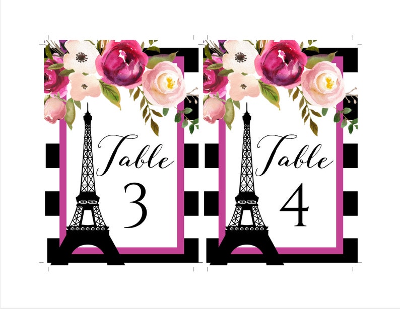 PARIS Table Numbers Template Eiffel Tower Table Number Pink Etsy