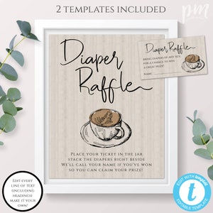Baby is Brewing Diaper Raffle Sign Template, Coffee Baby Shower Sign, Baby Shower Decor, Printable Sign, Diaper Raffle Cards, Activity, BSCB