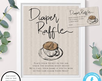 Baby is Brewing Diaper Raffle Sign Template, Coffee Baby Shower Sign, Baby Shower Decor, Printable Sign, Diaper Raffle Cards, Activity, BSCB