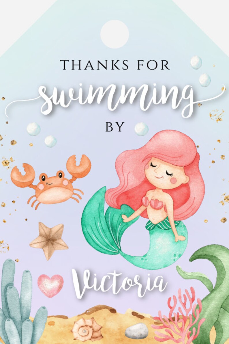 Mermaid Favor Tag Editable Template for Birthday Drive by - Etsy
