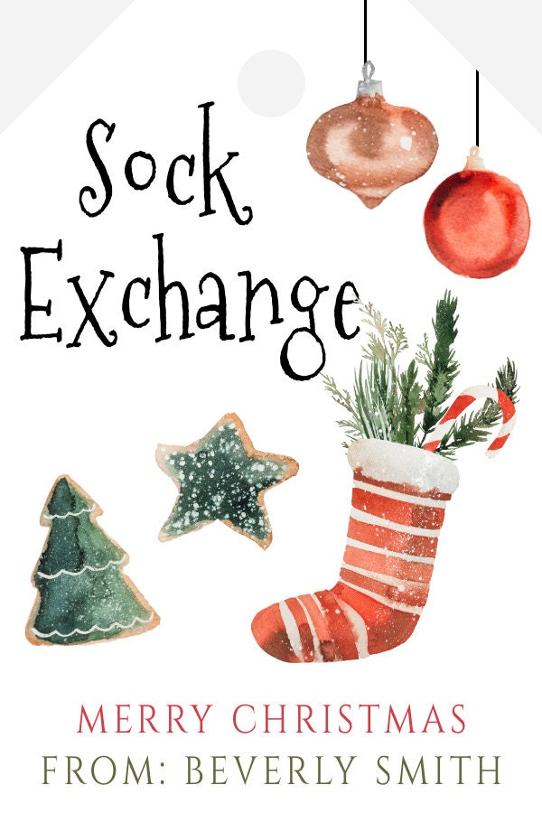 Sock Exchange Christmas Gift Tag Template Holiday Party Gift Etsy