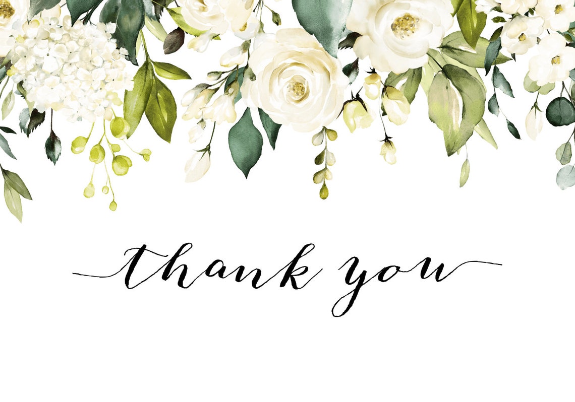 White Floral Funeral Folding Thank You Card Template, Greenery Thank ...