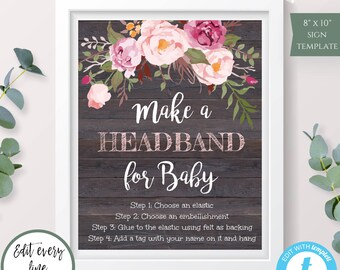 Baby Shower Headband Making Station Sign Printable, Digital Download ...