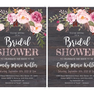 Rustic Floral Bridal Shower Invitation Template, Pink Floral Editable Printable Barn Wood Bridal Shower Invite, Instant Download, WSRF image 4