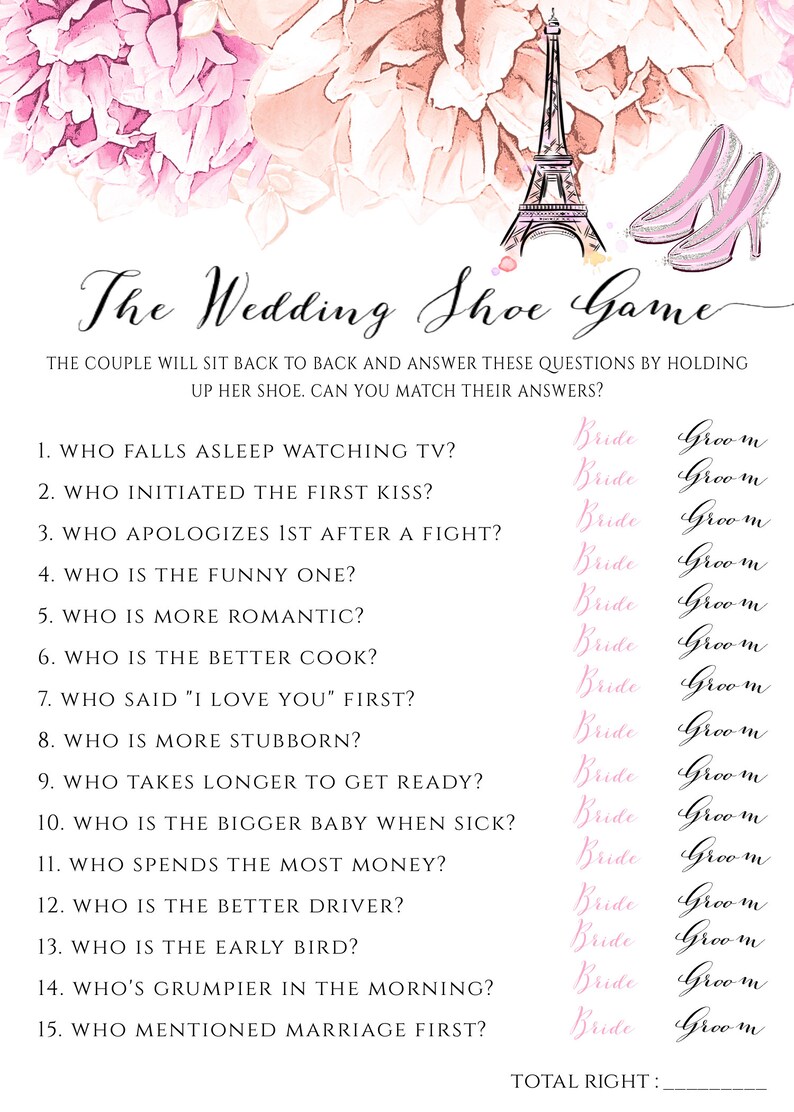 PARIS Wedding Shoe Game Template For Bridal Shower Printable | Etsy