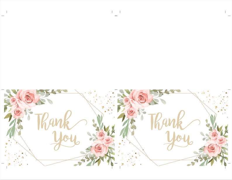 Blush Pink Floral Folding Thank You Card Template, Printable Watercolor ...