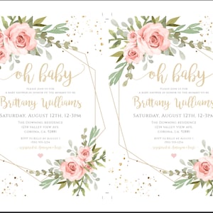 Pink Floral Baby Shower Invitation Template Set, Bohemian Baby Shower Invite, Floral Invitation, Baby Girl Shower, Summer Baby Shower, BSBG image 4